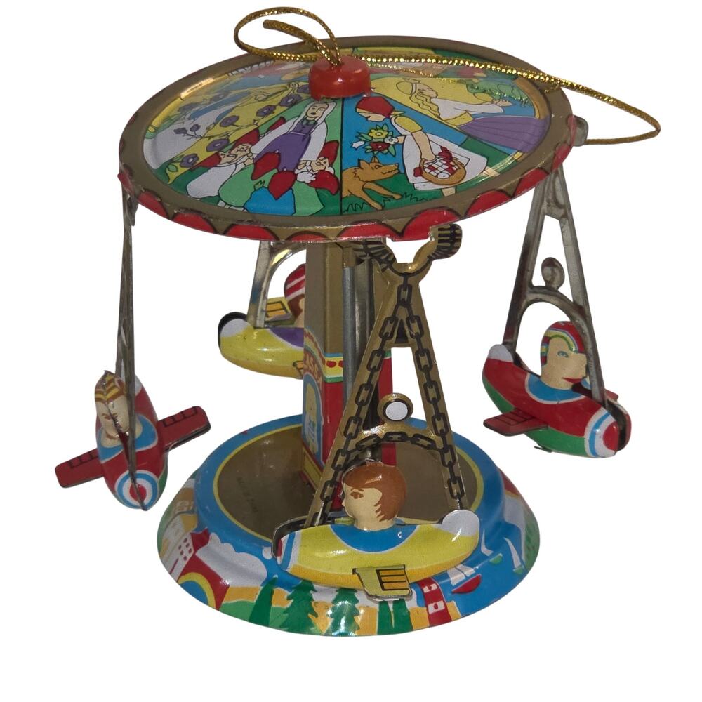 Schylling Carousel Tin Toy Ornament Airplane Rides Christmas Decor Vintage